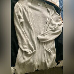 Long Knit Sweater Open Front Gray professional cut - cute office casual wear